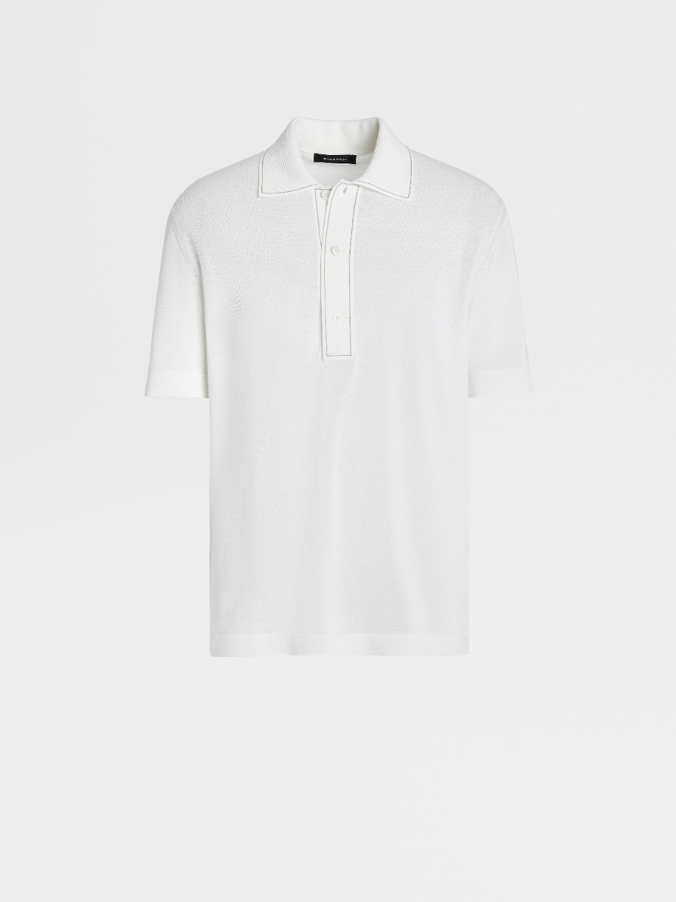 White Silk and Cotton Knit Short-sleeve Polo